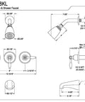 Technical drawing of a Three Handle Tub And Shower Faucet In Oil Rubbed Bronze With Solid Brass Built To Last And Pressure Balance Valve