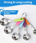 Stainless Steel Measuring Cups And Spoons Set 10 Piece For Cooking And Baking Includes 5 Cups And 5 Spoons With Colorful Handles