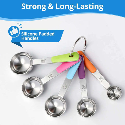 Stainless Steel Measuring Cups And Spoons Set 10 Piece For Cooking And Baking Includes 5 Cups And 5 Spoons With Colorful Handles