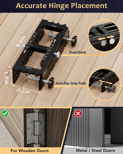 Door Hinge Jig Tool For Router Adjustable Aluminum Mortise Jig Fits Door Hinges From 2.5 To 5 Inches DIY Friendly Hinge Template Installation Kit