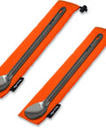 Featherweight Titanium Spoon Set For Backpacking And Camping, Ultra Compact Eight Point Five Inch Utensils showing two spoons in orange sacks