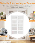72 Inch Sliding Closet Door Kit With 5 Lite Frosted Glass Panels in white MDF, visible in a modern bedroom setting.