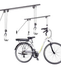 Ceiling Bike Hoist Pro Two Pack Hassle Free Assembly And Preassembled Bike Hangers For Garage Storage Holds Up To 100 Lbs Auto Locking