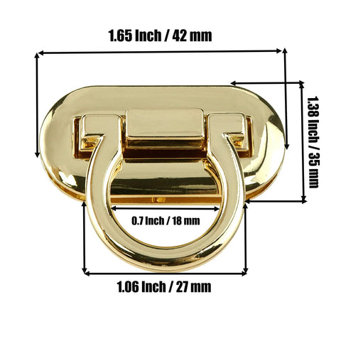 Gold metal turn-lock clasp with ring for handbags; purse closure hardware