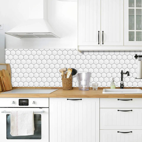 Hexagon Peel And Stick Tile Backsplash 12x12 Inch 3D Realistic Look Self Adhesive Kitchen Wall Bathroom Laundry Room 40 Percent More Coverage Easy Update With PVC And PU Glue backsplash in modern kitchen