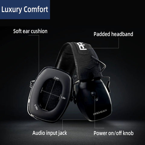 Electronic Shooting Ear Protection Muffs With 30 dB NRR And 0.01s Reaction Time, showing padded headband and ear cushion design.