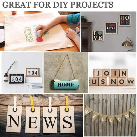 Reusable 2 Inch Letter Stencil Set For Wood Wall Fabric Rock And Signage DIY Art Projects 36 Alphabet And Number Stencils With Binder Ring Durable White Plastic Templates For Craft Lovers used in various DIY decor projects.