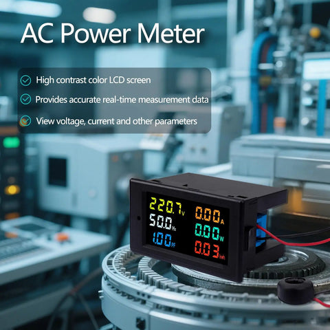 AC Power Meter Panel Gauge With 40 To 300V Range And 100A Input, Digital Multimeter With Color LCD Display on machinery
