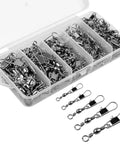 200 Piece Fishing Swivel Set With Coastlock Snap And Ball Bearing, 5 Sizes Included, clear tackle box with assorted swivels
