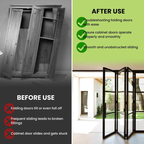 Bi Fold Door Hardware Repair Kit For Sliding Closet Doors Replacement Set With Top And Bottom Brackets, infographic on before and after use benefits