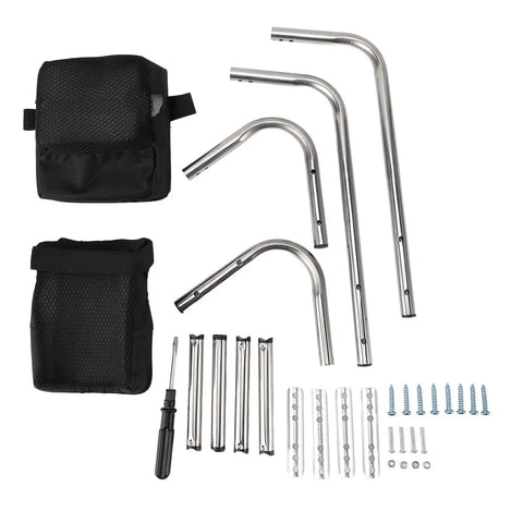 Stainless Steel Folding Garden Kneeler and Seat With Ergonomic Ankle Support components and screws laid out.