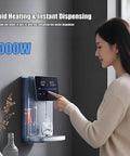 Woman using Wall Mounted Mains-Fed Water Dispenser With 2000W Heating, Adjustable Hot And Cold Temperature, Large Touch Screen, Electronic Child Lock, Multi Speed Flow For Home Or Office Use