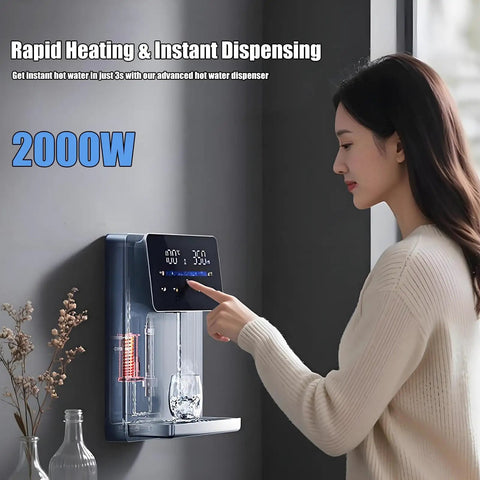 Woman using Wall Mounted Mains-Fed Water Dispenser With 2000W Heating, Adjustable Hot And Cold Temperature, Large Touch Screen, Electronic Child Lock, Multi Speed Flow For Home Or Office Use