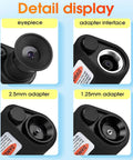 Detail display of Fiber Optic Inspection Microscope with 2.5mm and 1.25mm adapters, eyepiece, and adapter interface for SC/FC/ST/LC checks.