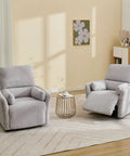 Power Swivel Rocker Recliner Glider Chair For Adults With USB Type C Ports Large Suede Gray Electric Reclining Chair For Living Room Or Bedroom Cozy Comfort 270 Degree Swivel And Plush Cushions With Two Pillows in a living room setting