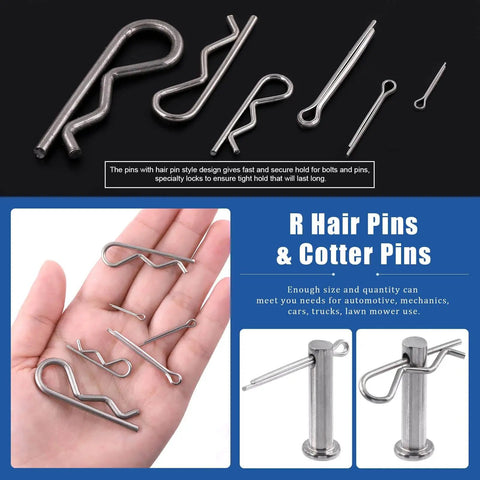 122-Piece Pin Fastener Set With 4 Styles Clevis Pins, Cotter Pins, Dowel Pins, And Hair Pins For Gearheads, 15 Sizes In 304 Stainless Steel