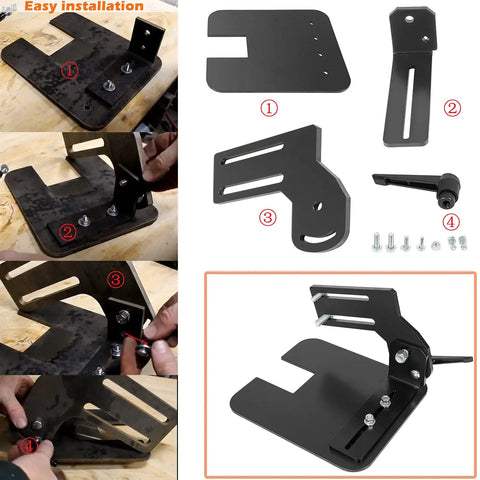 Upgraded Belt Grinder Tilt Table for Most 2x72 Inch Knife Grinders assembly guide with components and tools for easy setup