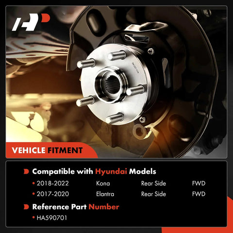 Rear Wheel Bearing And Hub Assembly With ABS And 5 Lug For Hyundai Elantra 2017 2020 And Kona 2018 2022 FWD Only, product image