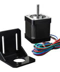 Badass DIY CNC Router Bundle With Rock Solid Arduino GRBL Shield, Nema 17 Stepper Motors, DRV8825 Drivers, Heatsinks And Limit Switches For Effortless Operations, Nema 17 stepper motor with wiring and black mount.