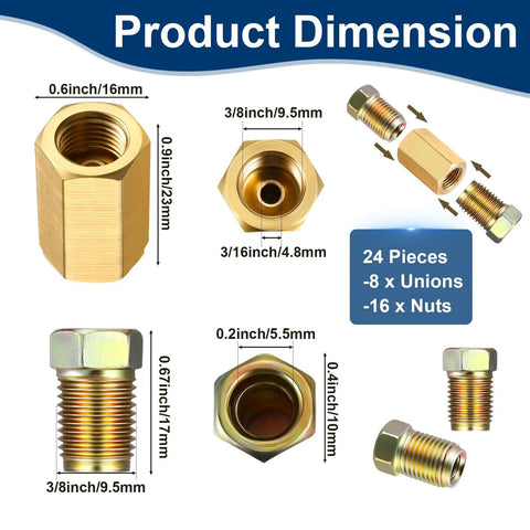 Diagram of DIY Friendly Garage Grade Brake Line Fittings Kit For Three Sixteenth Inch Tubing With Three Eighths Inch Threads 24 Pieces