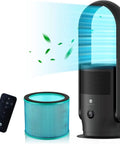 Keep It Chill And Clear The Air With This Top Shelf Bladeless Tower Fan Air Purifier Combo Sporting True HEPA Filtration fluid oscillation and remote.