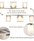 3 Light Glass Vanity Light Fixtures In Nickel Finish Dope Farmhouse Vibe showing dual glass shades and reversible installation