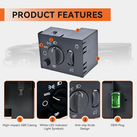 Top Shelf Headlight Switch And Dimmer Control Panel For Chevy Silverado Tahoe And Gmc Sierra Yukon Trucks displays features including LED lights.