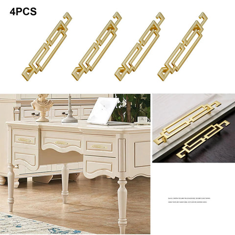 Antique Chinese Style Cabinet Pulls 4 Pack Zinc Alloy Drawer Handles With Screws on a dresser, 96mm hole spacing, 106mm length.