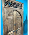 Dope Two Carved Panels Handcrafted Barn Door With Royal Brown Finish Custom Size Dual Sliding Or Hinged Front Door