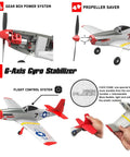 Remote Control Warbird Plane With Four Channel Flight For Outdoors Ready To Fly RTF showcasing propeller, gyro stabilizer, and control