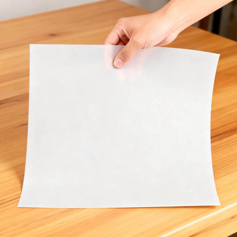 Hand holding 8 By 12 Inch White PTFE Virgin Sheet 1.5mm Thick Nonstick Heat Resistant Teflon Sheet For Baking And DIY Craft Projects