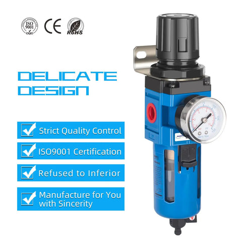 3/4 Inch NPT Air Filter Regulator Combo Piggyback With 5 Micron Brass Element and Gauge, AW4000-06M, Easy Install