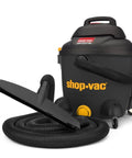 Contractor Wet Dry Vacuum 10 Gallon Pro Workhorse with 1.5 Inch by 8 Foot Hose, 95 CFM, 4.0 Peak HP, built-in tool storage