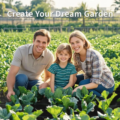 Family gardening on Heavy Duty Weed Barrier Fabric 5 Ft By 100 Ft 3.2 Oz Ground Cover For Landscaping And Gardening Weed Control Mat