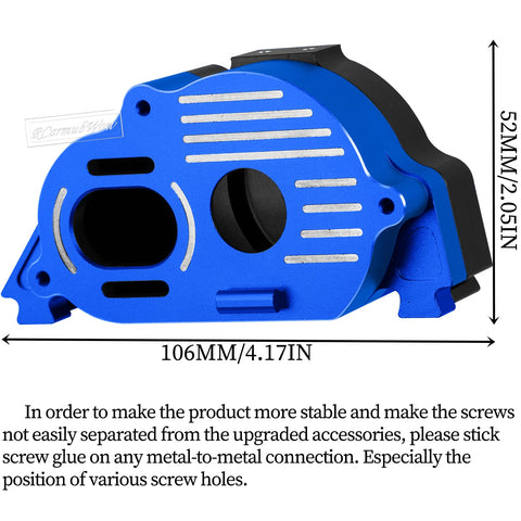 RC Gearbox Slipper Clutch Upgrade Kit With 54T Spur Gear And Transmission Cover For One Tenth Kraton Outcast Four S V2 One Tenth Senton Vortechs 223S V4 One Eighth Typhon 223S V4 Includes 54T Gear With 20T And 21T Pinions Navy Blue, showing a navy blue transmission cover with measurements.