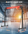 Heavy Duty 2200 Lbs Gantry Crane With 8 To 12 Ft Adjustable Height, dimensions shown in an industrial setting.