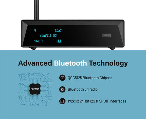 XLR Bluetooth Receiver V5.1 with LDAC and aptX HD, Built In ESS DAC, on-screen display with Bluetooth chipset details