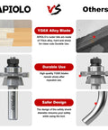 Comparison of API0LO router bits with YG6X alloy blade and safe design for Two Piece Shaker Rail And Stile Router Bit Set.