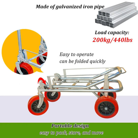 Heavy Duty Foldable Garden Harvest Cart With Guardrails, 440 Pound Capacity, Waterproof Galvanized Iron Frame, Rugged Garden Utility Cart For Farms, Orchards, And Backyard Chores, folded side view