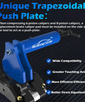 Beefy Pro Grade Multi Piston Brake Caliper Compression Tool with trapezoidal push plate for cars and trucks, side view.