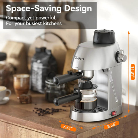 3.5 Bar 4 Cup Espresso Cappuccino Machine With Milk Frother Stainless Steel Compact Home Espresso Maker For Lattes And Cappuccinos Easy One Knob Control Dual Safety Switches 800W on kitchen counter