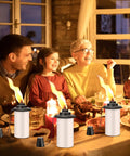 Citronella Outdoor Torches Set Of 6 White 16 Oz Each With 59 Inch Metal Poles And 3 Prong Grounded Stakes For Backyard Patio Garden Decor Keeps Bugs At Bay And Creates A Cozy Vibe For Parties shown in a cozy dinner setting.