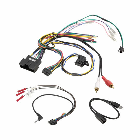 Radio Replacement Interface With Steering Wheel Controls For Ford Focus 2015 2018 Non Amplified Factory Radio 4.2 Inch Screen Plug And Play LFD10 Car Stereo Wiring Harness Kit showing multiple colorful wires and connectors.