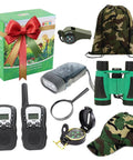 Outdoor Adventure Kit For Kids With Real Walkie Talkies, Binoculars, Flashlight, Compass, Magnifier, Whistle, Camouflage Hat And Backpack