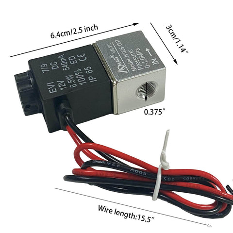 12V DC Aluminum Solenoid Valve For Air And CO2 Compressors, 1 Eighth Inch NPT, 2 Way Normally Open, Electric Valve with wires