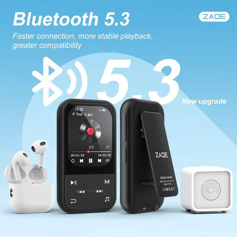 128GB Bluetooth 5.3 MP3 Player With Clip For On The Go Listening HiFi Sound Built In HD Speaker FM Radio Voice Recorder Earphones Included