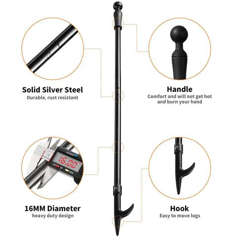 46 Inch Extra Long Fire Pit Poker With Extended Reach For Fireplace Campfire And Wood Stove Use Heavy Duty Wrought Steel Tool Built To Last Rust Resistant Black Finish with features shown