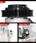 Close-up view of Heavy Duty AC Compressor With Clutch Swap For Acura MDX And Honda Odyssey Pilot showing pulley and plugs.