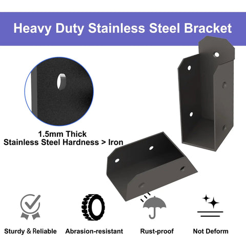 Heavy duty stainless steel bracket, 1.5mm thick, for wood posts, part of 4 Pairs 30 Degree Deck Stair Connectors For Wood Posts 201 Stainless Steel.
