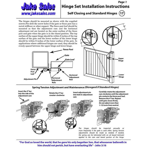Instruction sheet for Self Closing Vinyl Fence Gate Hardware Kit White Includes Two Hinges And One Latch With Screws